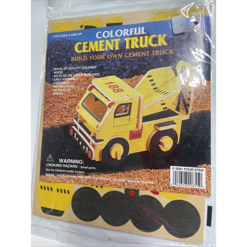 Four Star Colorful Cement Truck Wooden Toy Kit DIY 2001 Vintage Yellow 849422